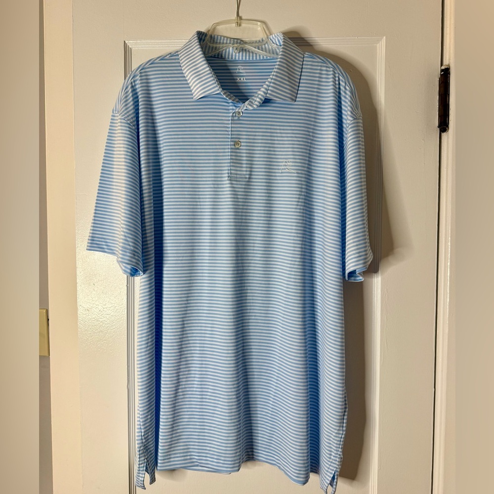 NWOT Rhoback Whaler Heather Stripe Birdie Blue Polo Performance Polo in XXL